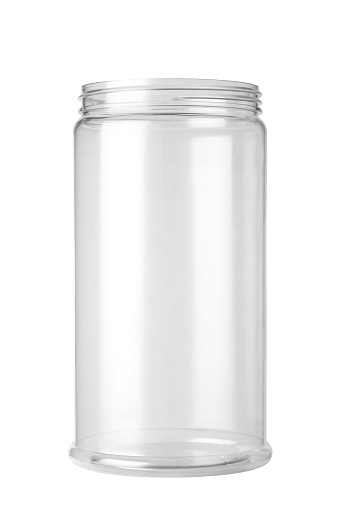 Empty plastic jar isolated on a white background