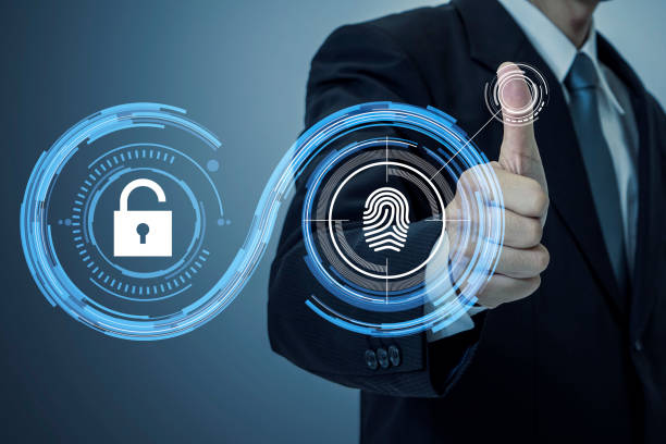 autenticazione delle impronte digitali. concetto di autenticazione biometrica. mista. - fingerprint lock order accessibility foto e immagini stock