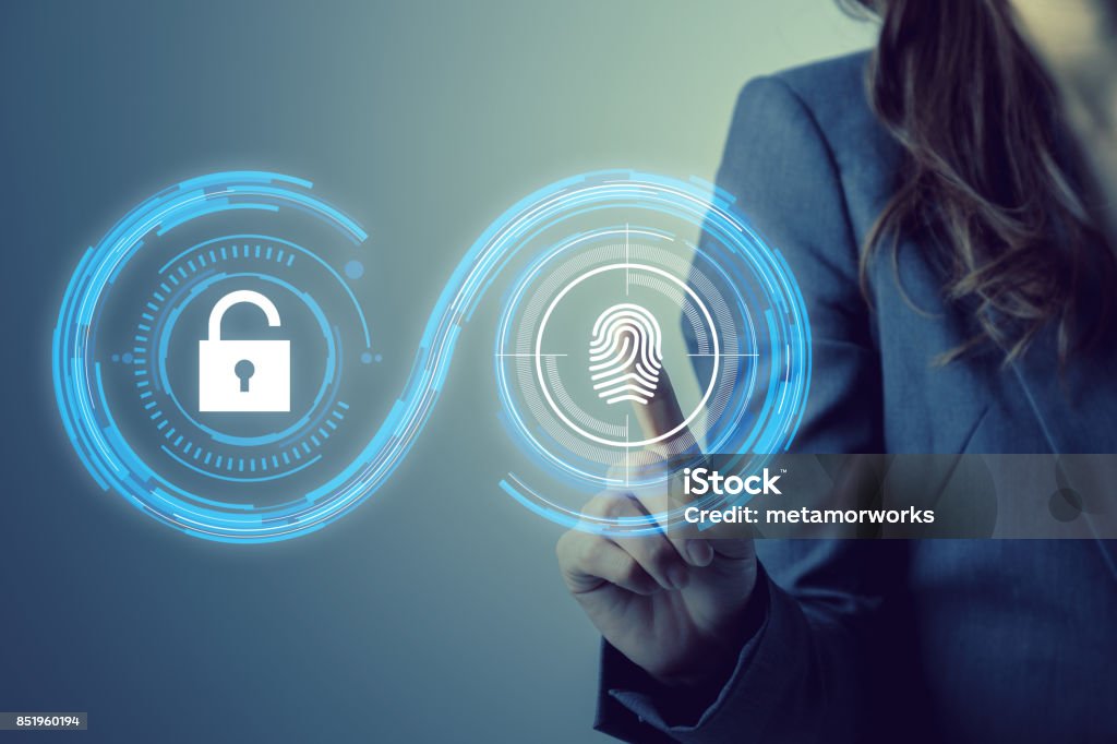 fingerprint authentication. biometric authentication concept. mixed media. Security Stock Photo