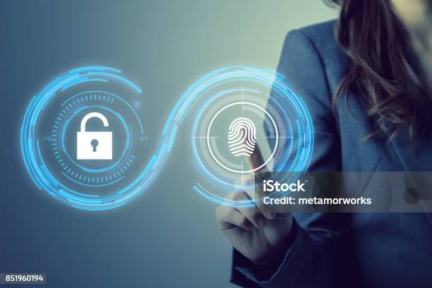 Fingerprint Authentication Biometric Authentication Concept Mixed Media Stock Photo - Download Image Now
