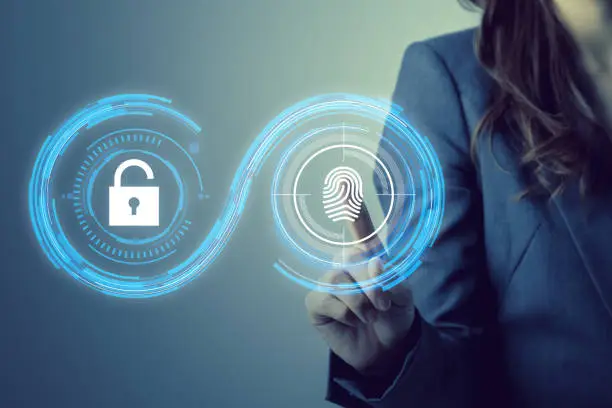 Photo of fingerprint authentication. biometric authentication concept. mixed media.