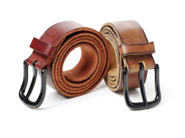 istock Men black  and brown belt   Isolated   on the white background 851962500