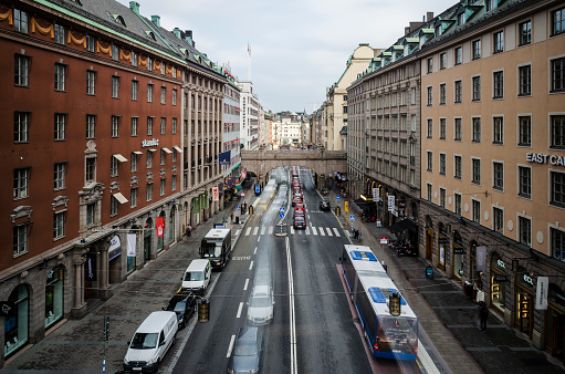 Long exposure of Kungsgatan, Stockholm during traffic