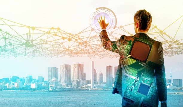 istock business person back view and electronics technology concept. Internet of Things. 851981076