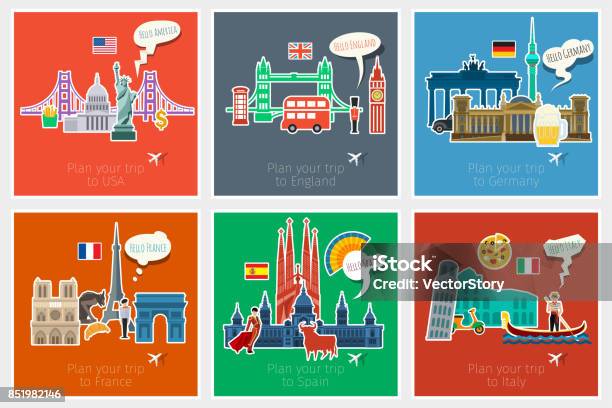 Concept Of Travel Or Studying Stock Illustration - Download Image Now - England, USA, British Culture