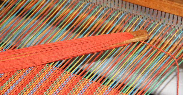 istock colorful knitted garments and blankets, comb loom, yarns 851984344