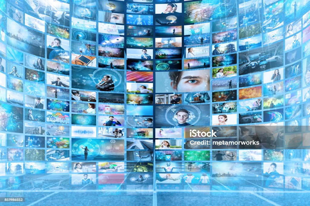 Information network concept. Virtual museum. Video streaming service. Art Museum Stock Photo