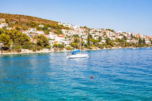 Photo of White yacht on the adriatic sea, Trogir, Croatia