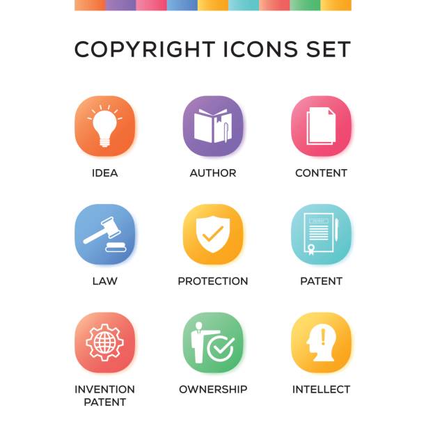 illustrations, cliparts, dessins animés et icônes de copyright icons set sur fond dégradé - technology internet application form lease agreement
