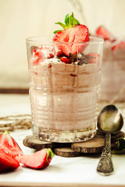 istock Chocolate pudding with strawberries. St. Valentine's Day dessert. 851991752