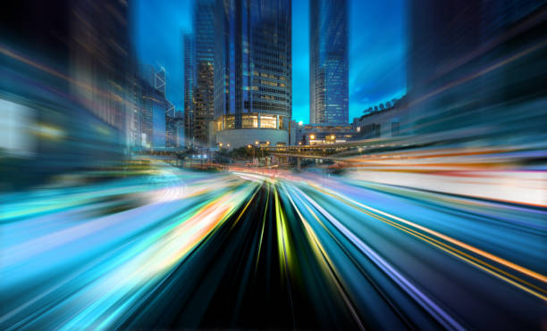 istock Abstract Motion Speed Light with Night City Background 851992332