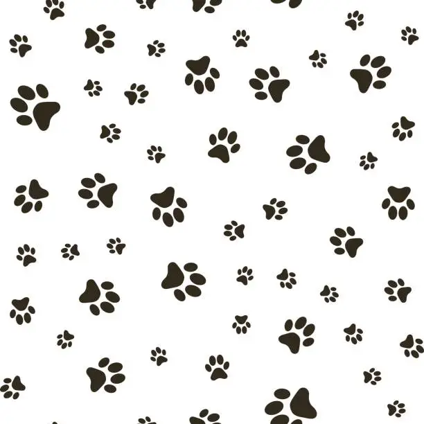 Vector illustration of Vector seamless pattern with paw footprints of a dog (wolf), stains and smears.