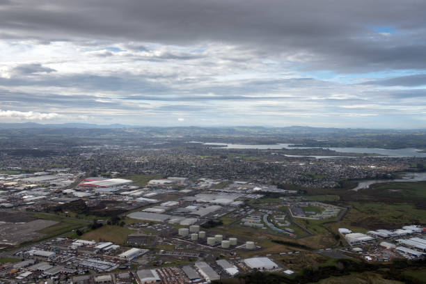 Auckland airport area and highway aerial view
