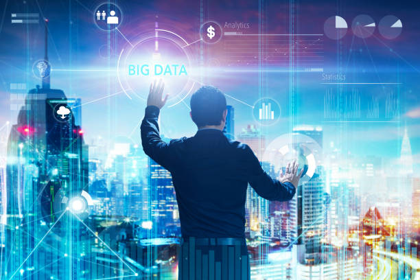 istock Back view of a businessman touching 
