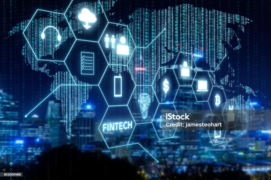 Fintech icon and internet of things with matrix code background
, Investment and financial internet technology concept. Fintech icon and internet of things with matrix code background Financial Technology Stock Photo