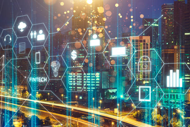 istock Fintech icon and internet of things with matrix code background, Investment and financial internet technology concept. 852000576