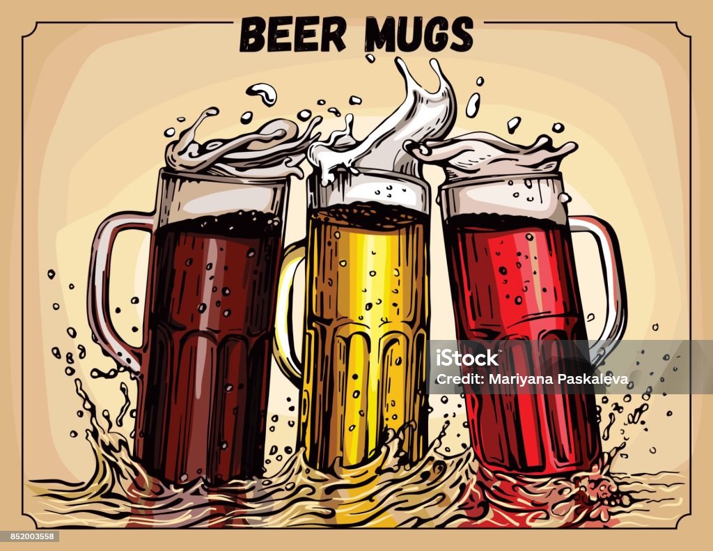 Hình Ảnh Vector Của Ba Cốc Bia Đồ Uống Có Nhiều Bọt Hình minh họa ...