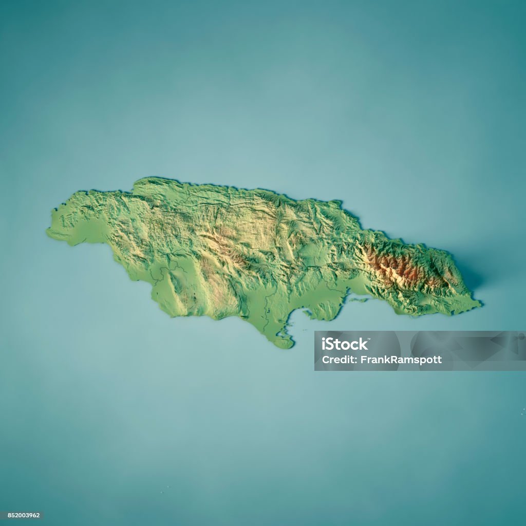 Jamaica 3D Render Topographic Map 3D Render of a Topographic Map of Jamaica.
All source data is in the public domain.
Color texture: Made with Natural Earth. 
http://www.naturalearthdata.com/downloads/10m-raster-data/10m-cross-blend-hypso/
Relief texture and Rivers: SRTM data courtesy of USGS. URLs of source images: 
https://e4ftl01.cr.usgs.gov//MODV6_Dal_D/SRTM/SRTMGL1.003/2000.02.11/N36E120.SRTMGL1.2.jpg
https://e4ftl01.cr.usgs.gov//MODV6_Dal_D/SRTM/SRTMGL1.003/2000.02.11/N35E119.SRTMGL1.2.jpg
https://e4ftl01.cr.usgs.gov//MODV6_Dal_D/SRTM/SRTMGL1.003/2000.02.11/N35E118.SRTMGL1.2.jpg
Water texture: SRTM Water Body SWDB:
https://dds.cr.usgs.gov/srtm/version2_1/SWBD/ Jamaica Stock Photo