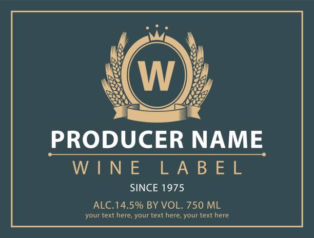 vector label for wine with coat of arms and crown Vector label for bottle of wine with coat of arms and crown in a retro style red crown logo stock illustrations