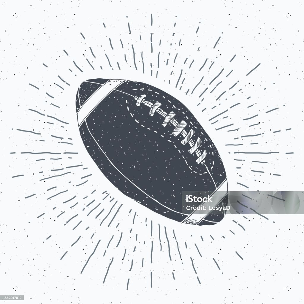Футбол, регби мяч старинные этикетки, рука обращается эскиз, гранж текстурированные ретро значок, типография дизайн футболки печати, векто� - Векторная графика Американский футбол - мяч роялти-фри