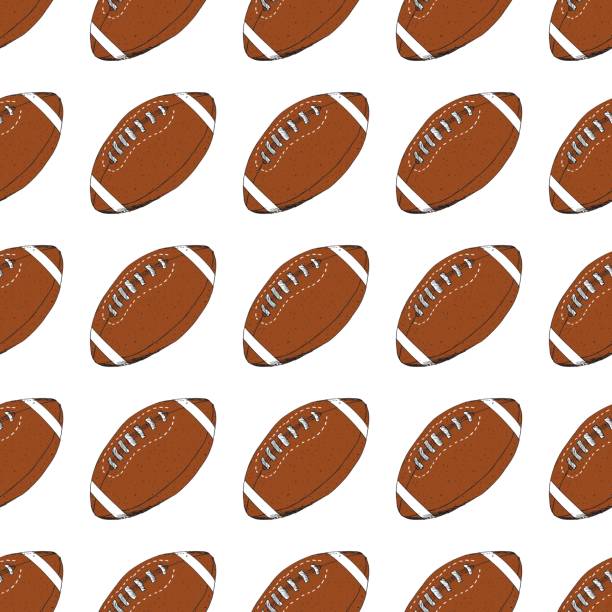 istock Football, rugby ball seamless pattern hand drawn sketch, vector illustration 852019208
