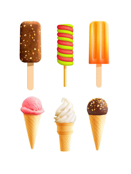 ilustrações de stock, clip art, desenhos animados e ícones de vector 3d ice cream vector icons set - wafer waffle isolated food