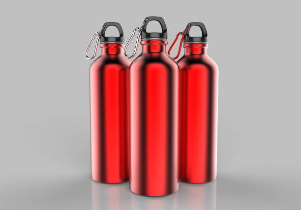Aluminium silver metal shiny sipper bottle for mock up and template design. 3d render illustration.