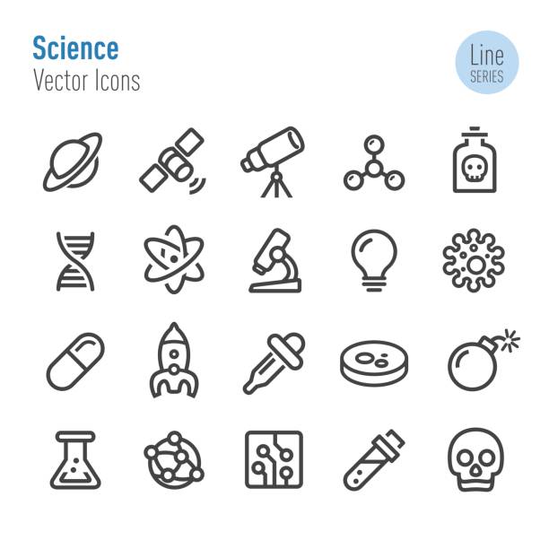 과학 아이콘-벡터 라인 시리즈 - flask science biotechnology biochemistry stock illustrations