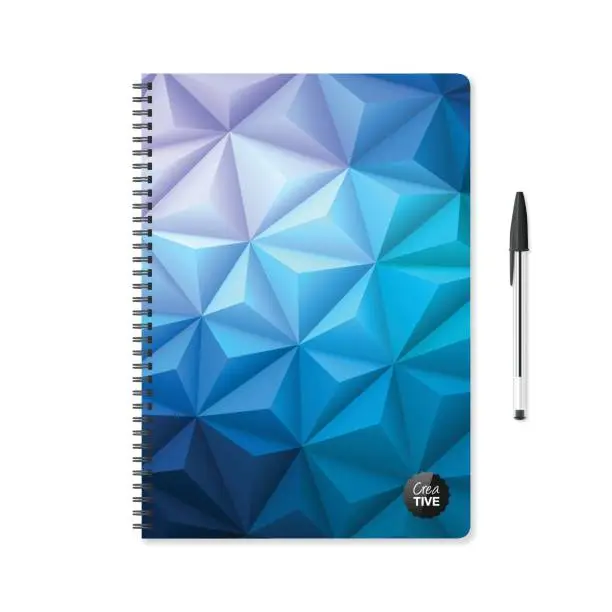 Vector illustration of Notepad template with abstract geometric background and ballpoint pen