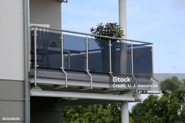 Balcony Railing With Glass And Stainless Steel Stock Photo - Download Image Now - Balcony, Railing, Aluminum