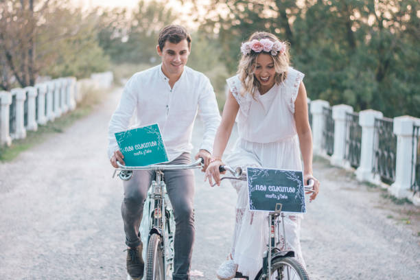 istock Just married couple in bikes 852029160