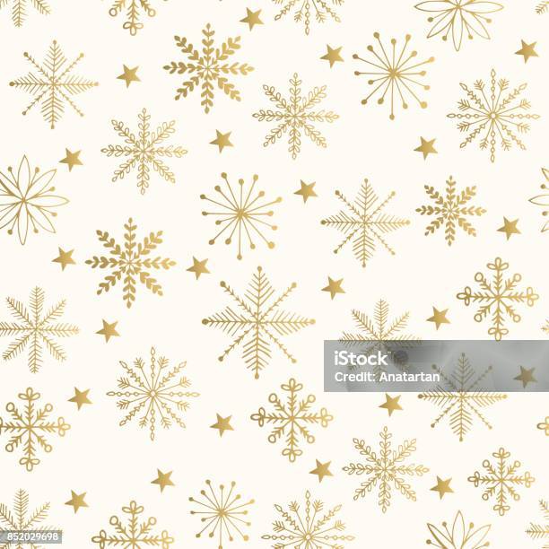 Golden Snowflake Pattern Vector Illustration Stock Illustration - Download Image Now - Christmas, Wrapping Paper, Paper