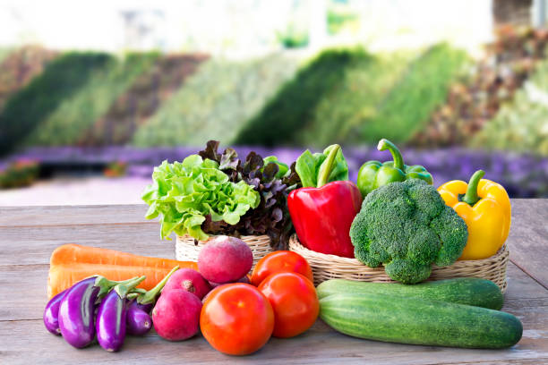 istock Vegetable delivery at home online order for cooking on wooden table background. 852029742