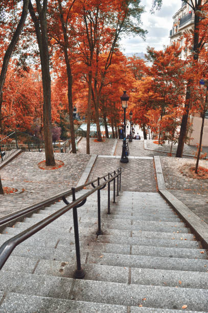 Staircase of Montmartre in autumn time. - fotografia de stock