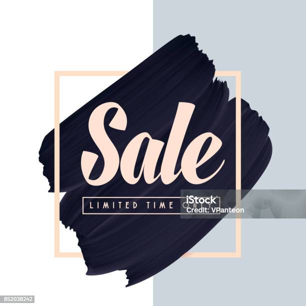 Sale Text On Black Paint Brush Smear Vector Background Stock Illustration - Download Image Now