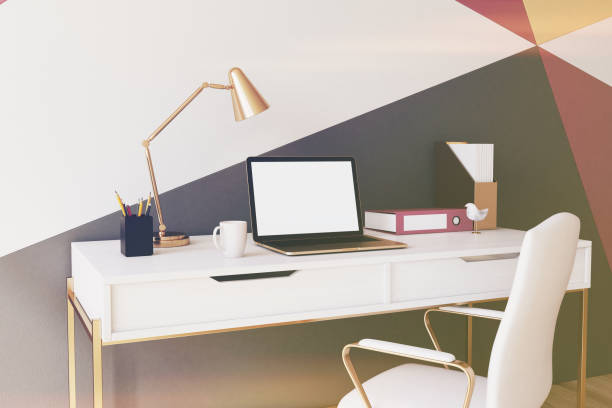 istock Colorful white home office closeup toned 852047616