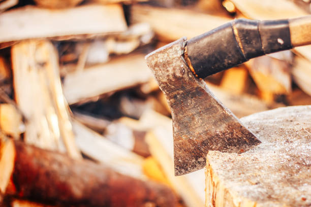 istock closeup old ax on firewood background 852054772