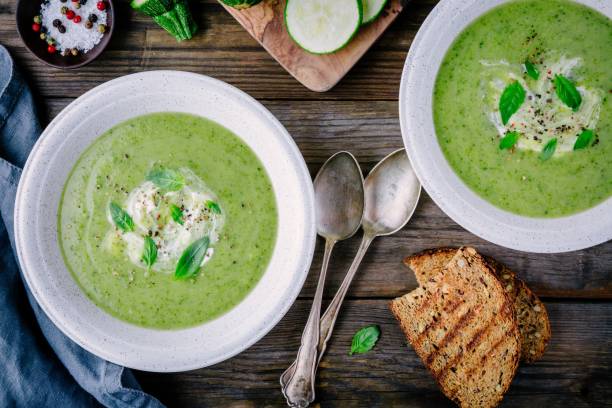 istock green vegetable cream soup puree with zucchini and basil 852054776