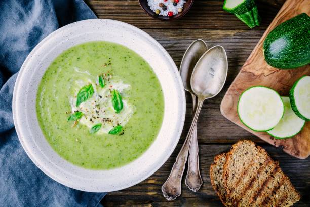 istock green vegetable cream soup puree with zucchini and basil 852055058