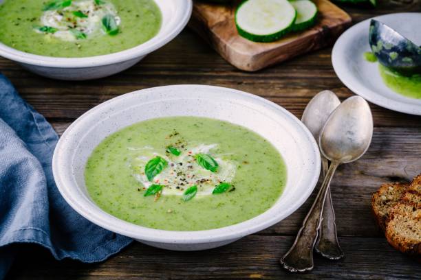 istock green vegetable cream soup puree with zucchini and basil 852055144