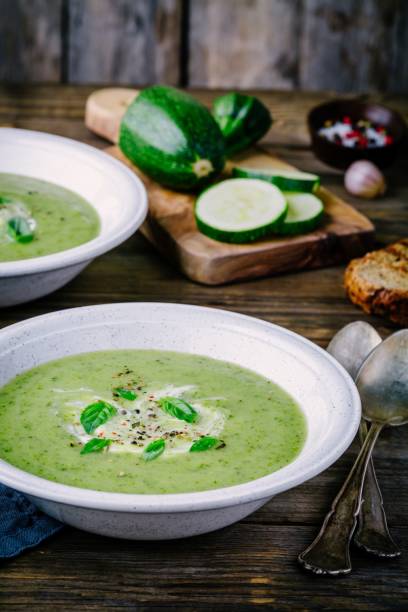 istock green vegetable cream soup puree with zucchini and basil 852055242