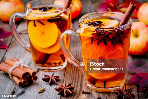 Hot Mulled Apple Cider With Cinnamon Sticks Cloves And Anise Stock Photo - Download Image Now