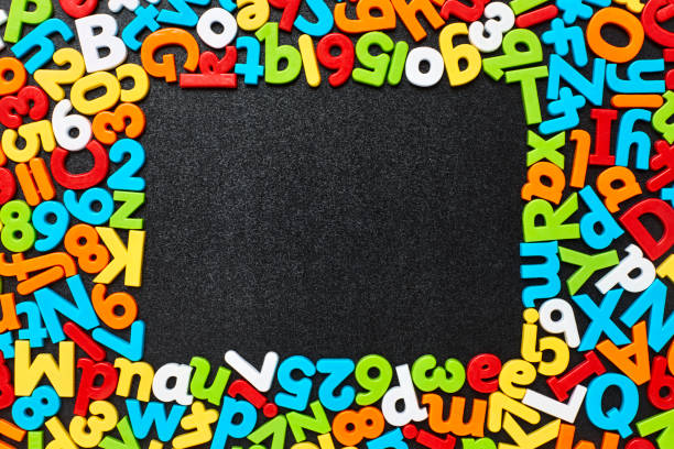 istock Overhead view of colorful alphabets and numbers on blackboard 852060466