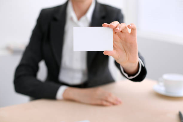 istock Business woman giving visit card 852064040