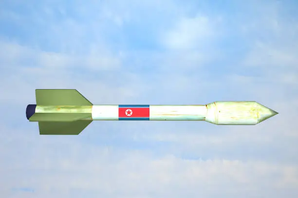 Photo of 3d render of a missile with flag of North Korea