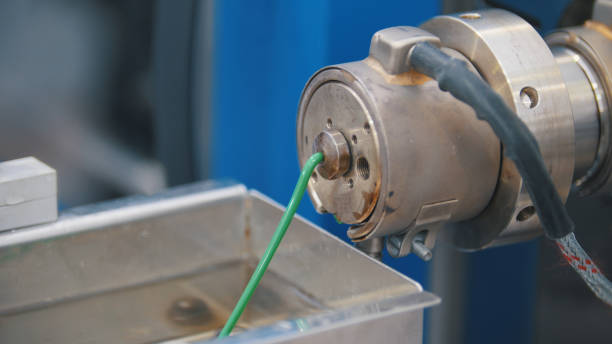 Extrusion manufacturing line - extruder, close up view