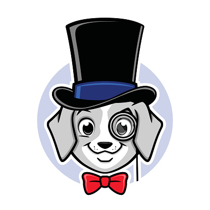 Cartoon vector puppy wearing top hat and monocle