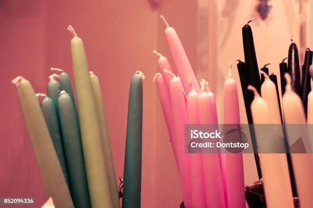 Multi Colored Pure Wax Candles Background Stock Photo - Download Image Now - Candle, Stick - Plant Part, Homemade