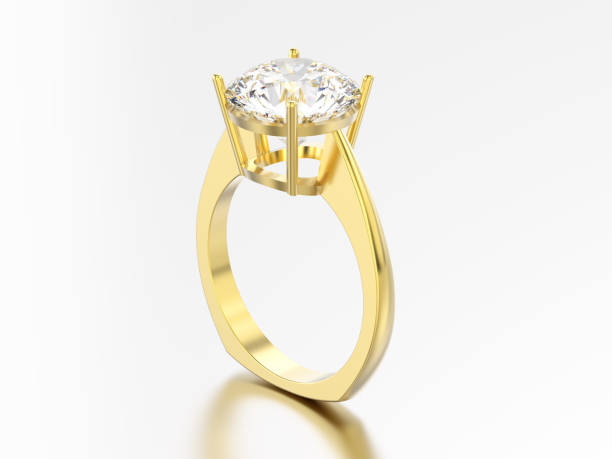 istock 3D illustration isolated yellow gold engagement euro style ring with diamond with reflection and shadow 852099432