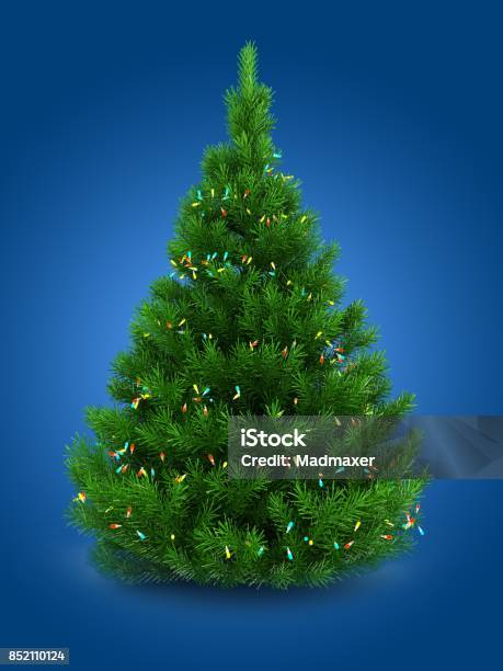 3d Green Christmas Tree Stock Photo - Download Image Now - Blue, Blue Background, Calendar Date